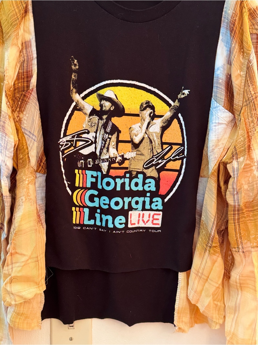 FLORIDA GEORGIA LINE Reworked Band Tee Flannel Upcycled Festival Top OOAK - Picture 6 of 10
